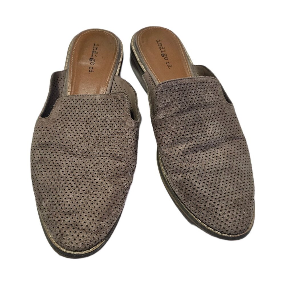 Mules slide on perforated taupe flat shoes size 9